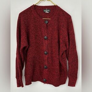 Vintage Boundary Waters Black Red Knit  Button Cardigan Sweater Women’s Medium